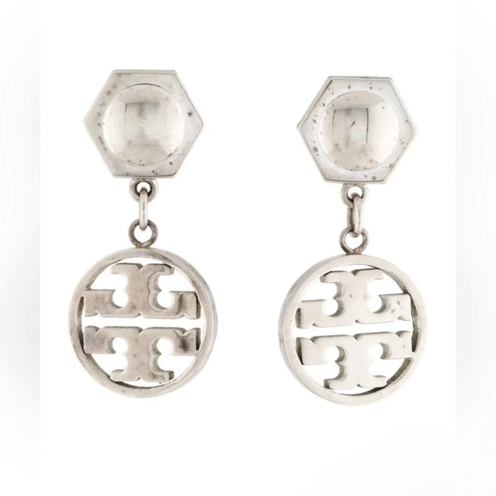 Tory Burch Hexagonal Logo Circle Drop Earrings - Picture 1 of 3